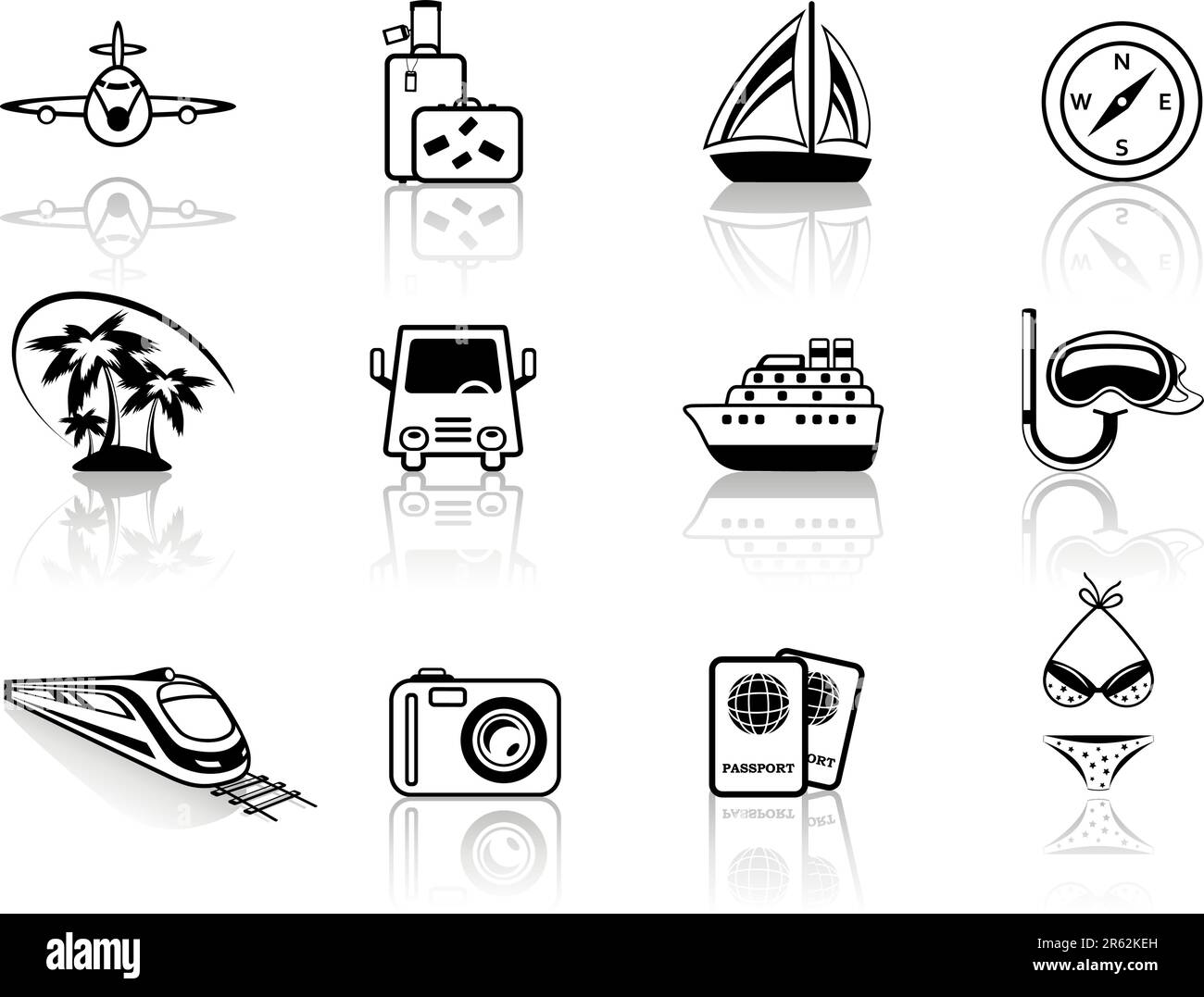 Ensemble d'icônes de voyage en noir Illustration de Vecteur