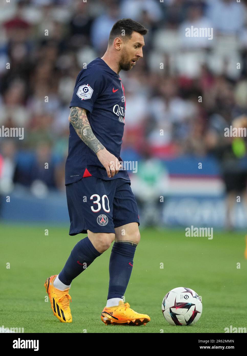 Lionel Messi du PSG lors du match de la Ligue 1 entre Paris Saint Germain et Clermont foot au Parc des Princes, Paris, France, le 3 juin 2023. Photo par Banque D'Images