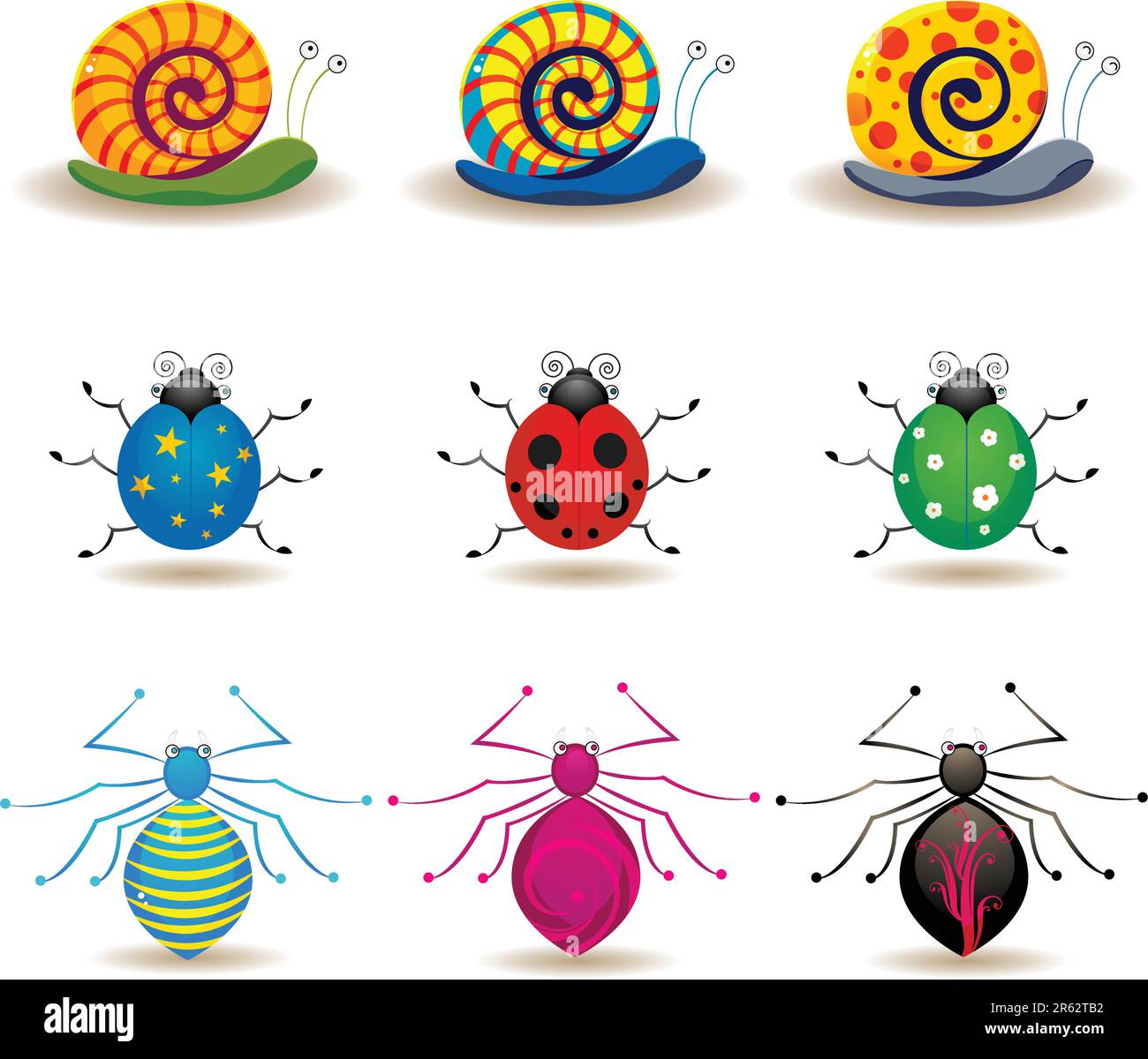 Trois motifs insectes différents. Illustration de Vecteur