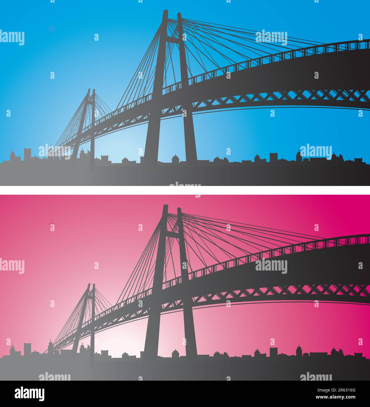 Arrière-plan bicolore du pont et de la ville. Illustration de Vecteur