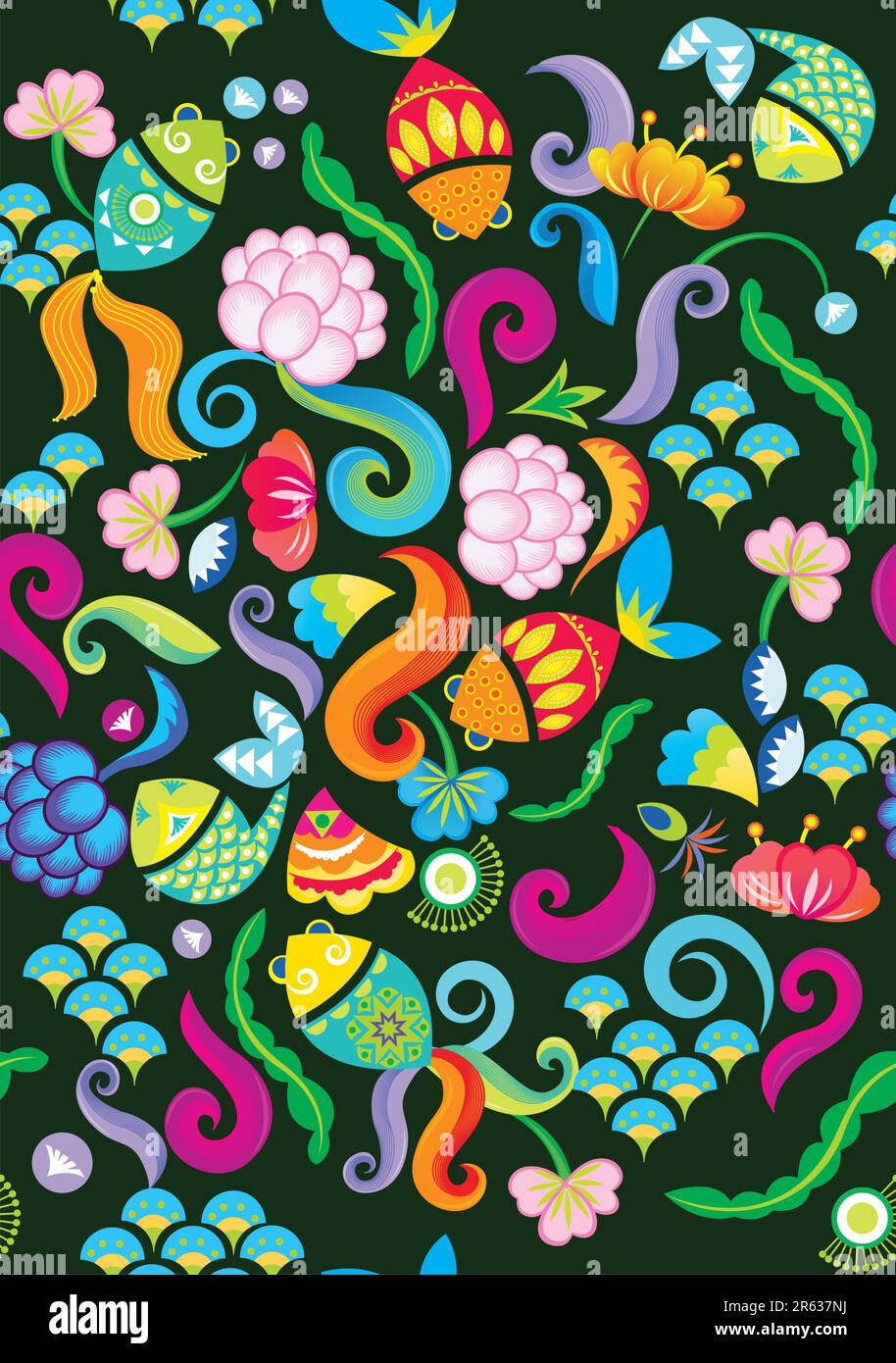 motif fleurs et poissons Illustration de Vecteur