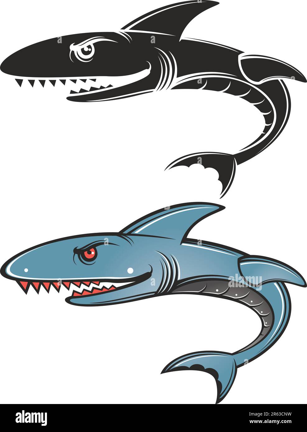 Motif requin de style dessin animé bicolore. Illustration de Vecteur
