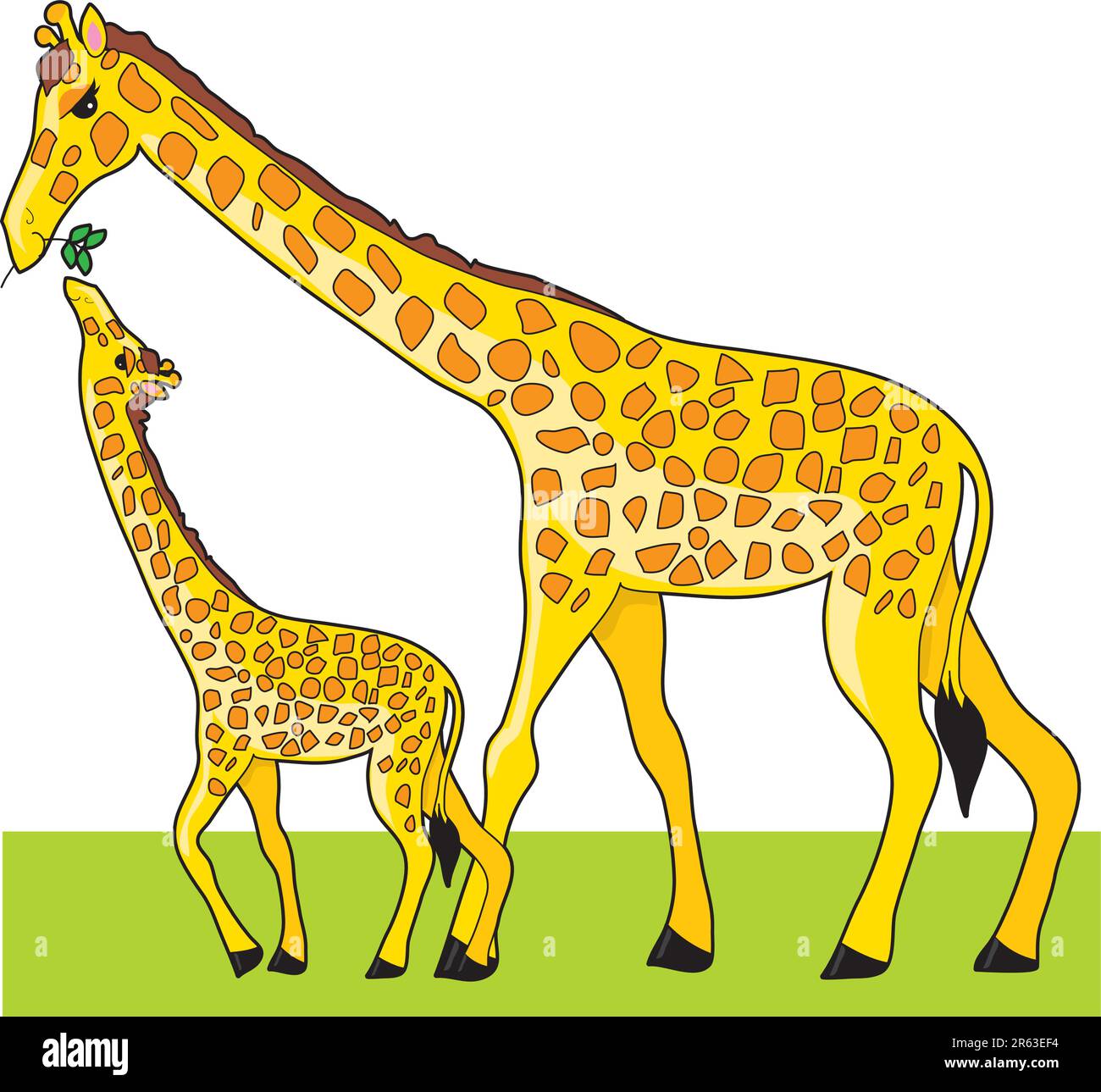 Une mère girafe est l'alimentation de son bébé Illustration de Vecteur