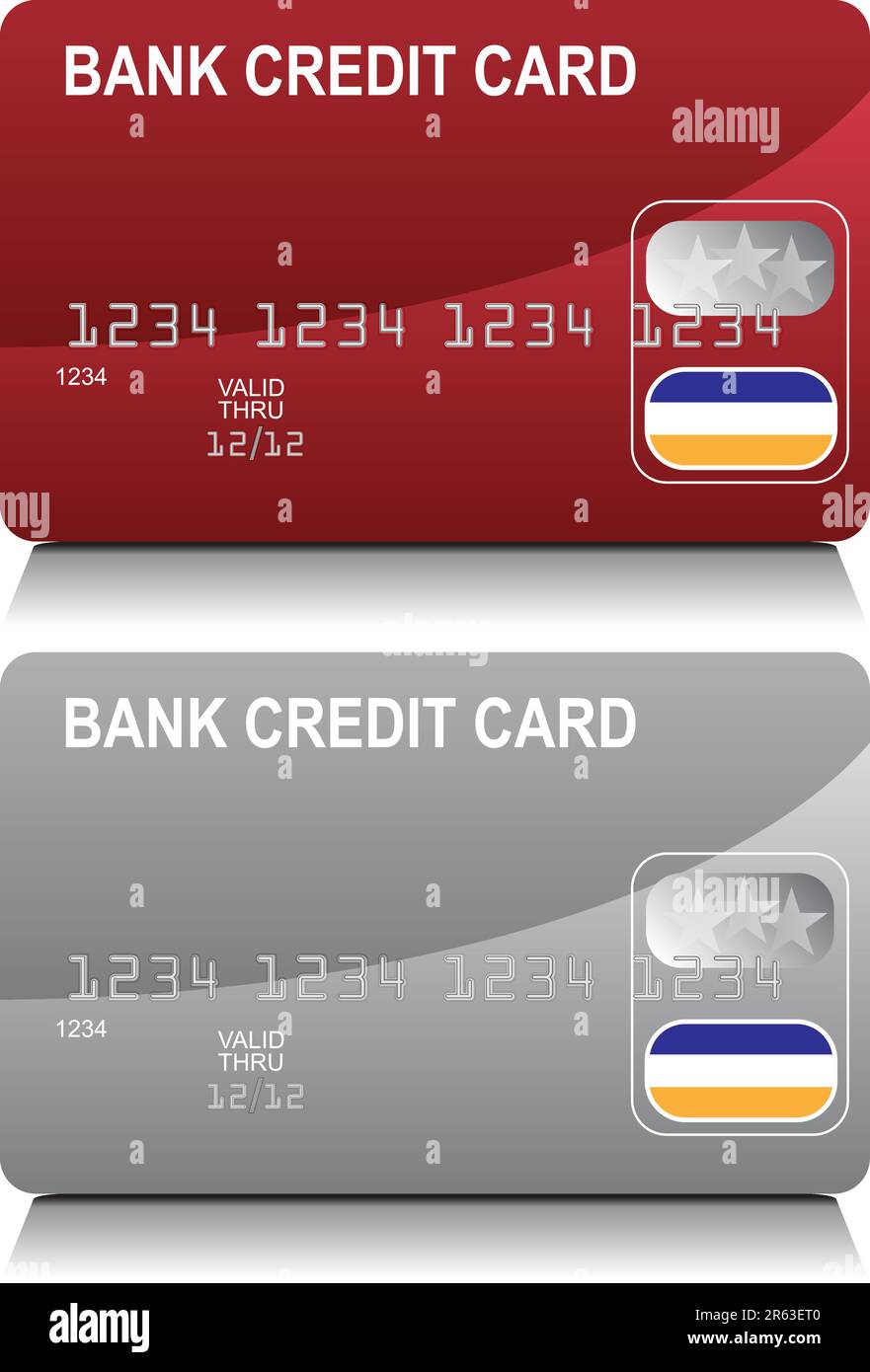 Un ensemble de 2 cartes de crédit en rouge et argent Illustration de Vecteur