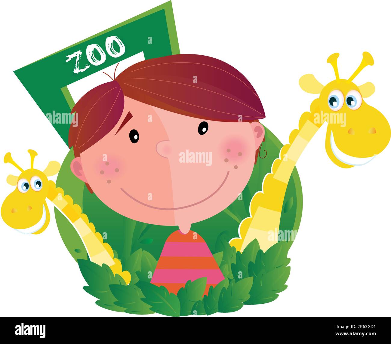 Un petit garçon heureux avec deux animaux de zoo. Illustration de dessin animé vectoriel. Illustration de Vecteur