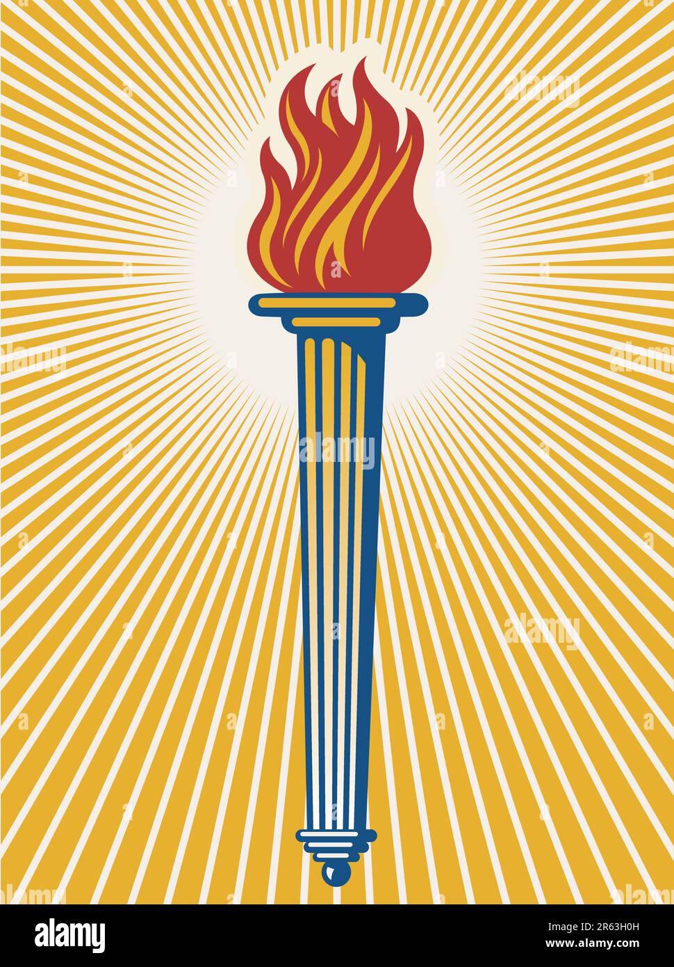 Illustration vectorielle d'une torche flamboyante avec faisceaux de lumière rayonnants. Illustration de Vecteur