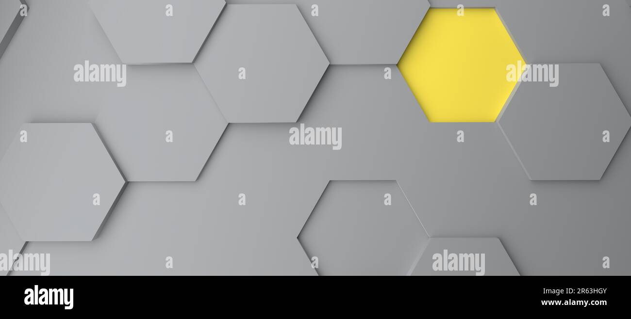 Arrière-plan moderne en nid d'abeille gris et jaune abstrait, rendu 3d Banque D'Images
