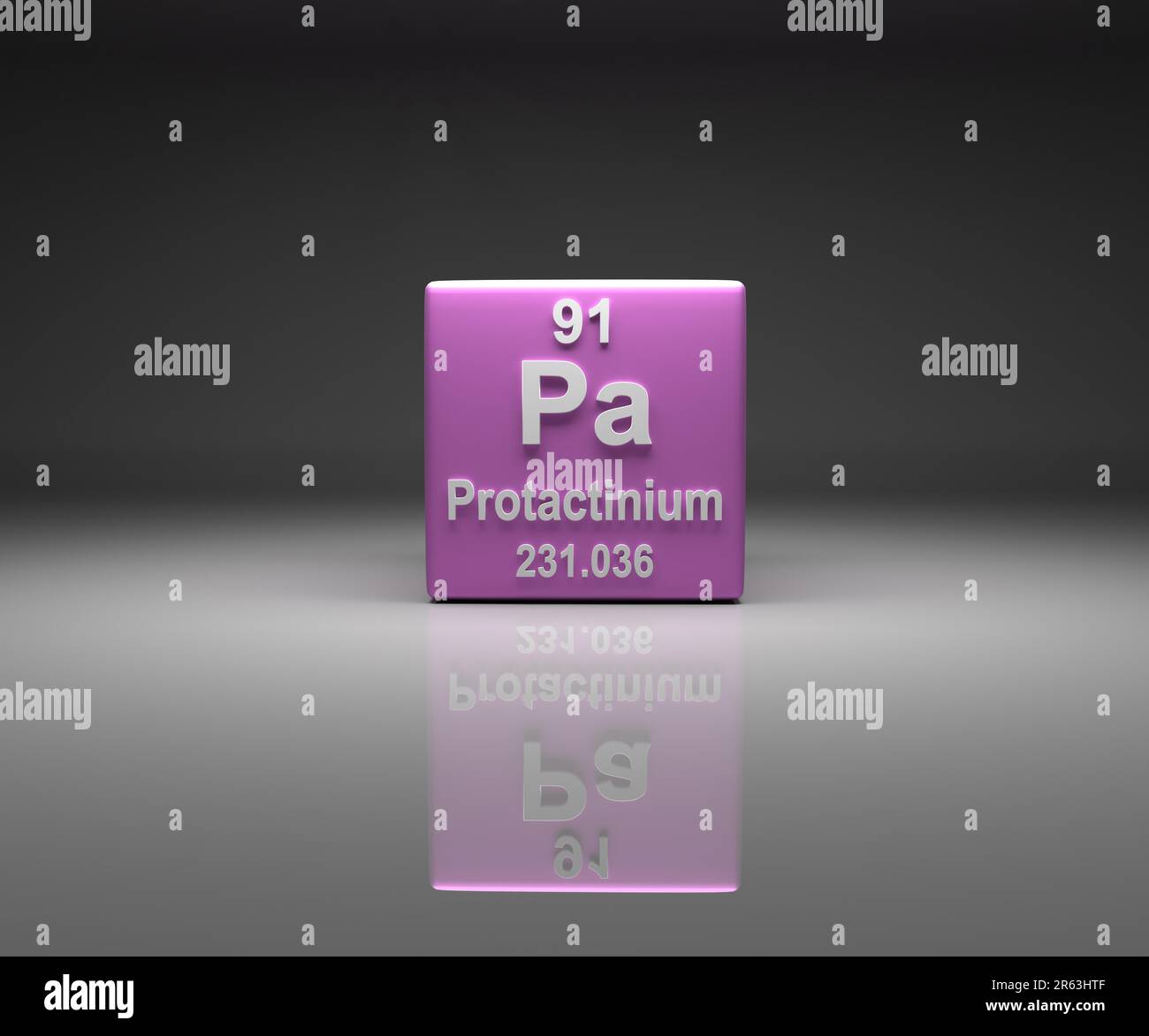 Cube avec table périodique Protactinium numéro 91, rendu 3D Banque D'Images