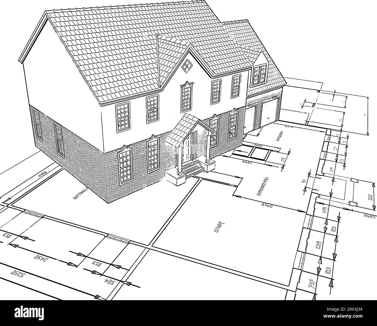 Illustration style esquissé d'une maison sur les plans Illustration de Vecteur