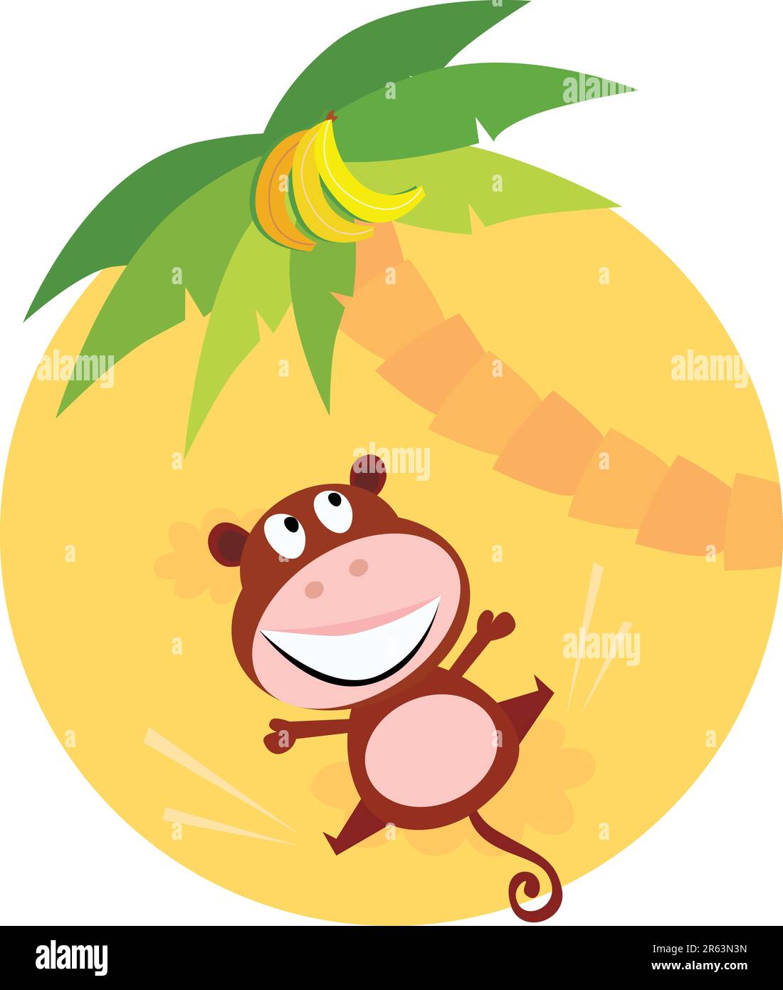 Illustration de dessin animé vectoriel d'animal drôle. Saut de singe et de palmier avec des bananes. Illustration de Vecteur