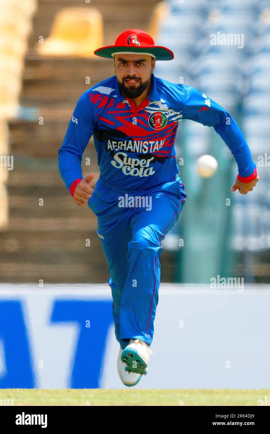 Hambantota, Sri Lanka. 07th juin 2023. Le rashid Khan en Afghanistan lors du match de cricket de l'ODI 3rd entre le Sri Lanka et l'Afghanistan au stade international de cricket Mahinda Rajapaksa à Hambantota le 07th juin 2023. Viraj Kothalwala/Alamy Live News Banque D'Images