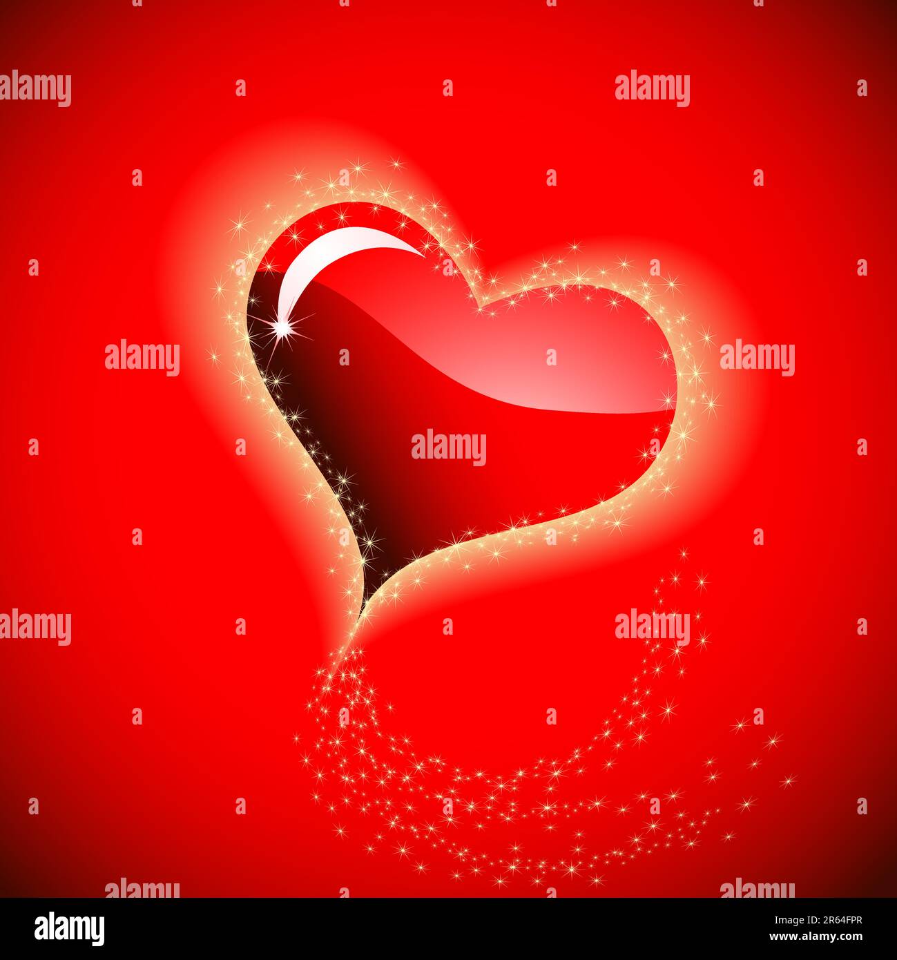 Coeur avec des étincelles d'or sur fond rouge Illustration de Vecteur