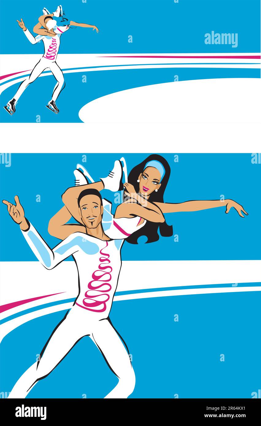 Performance de jeunes couples sur une patinoire Illustration de Vecteur