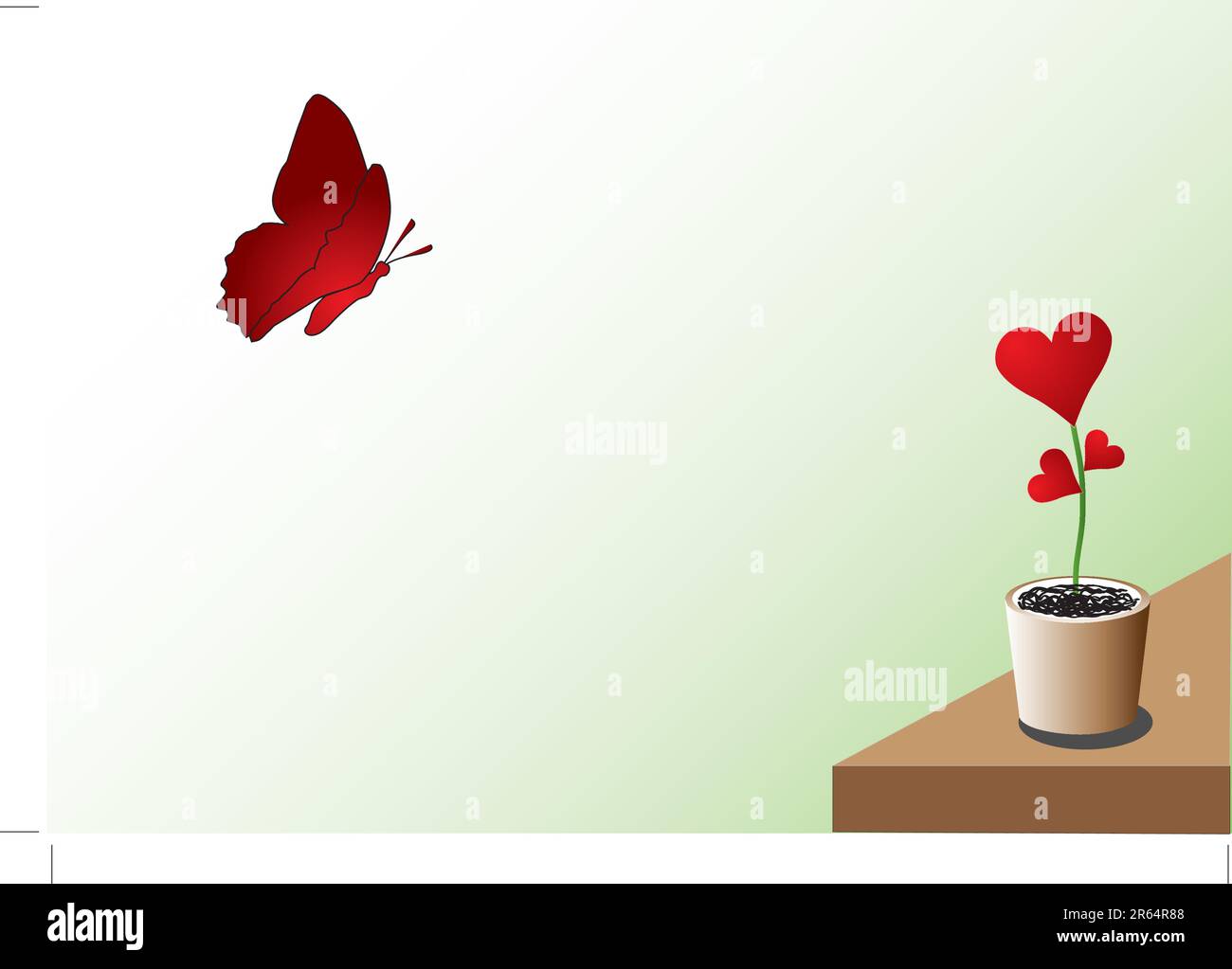 Papillon et coeur sur un bsckground vert clair Illustration de Vecteur