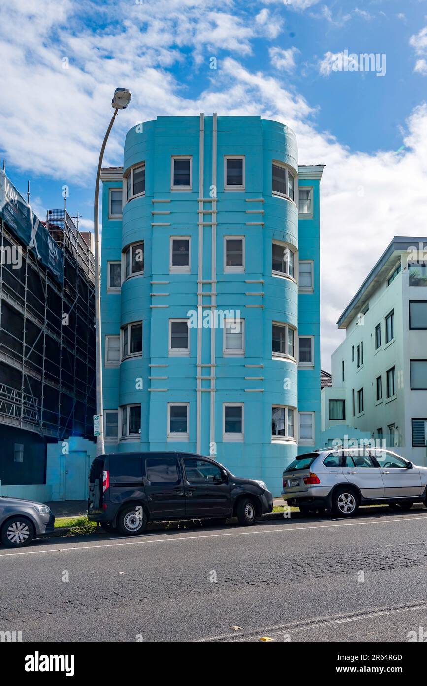 Les appartements Art déco de la Pacifique inspirés par P&O donnent directement sur North Bondi Beach sur Campbell Parade à Sydney, en Australie Banque D'Images