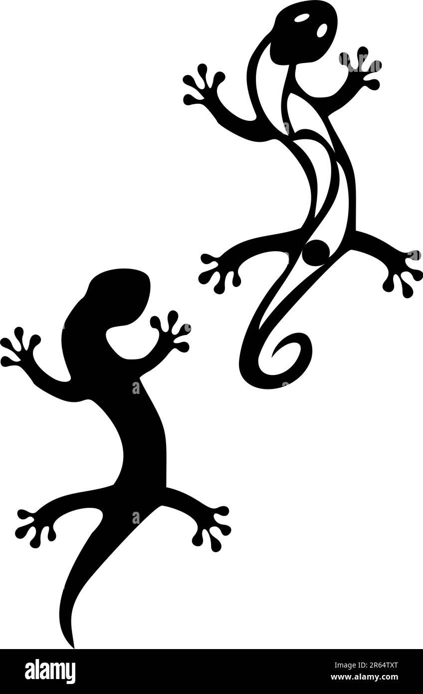 Paire de tatouages de gecko tribaux noirs Illustration de Vecteur
