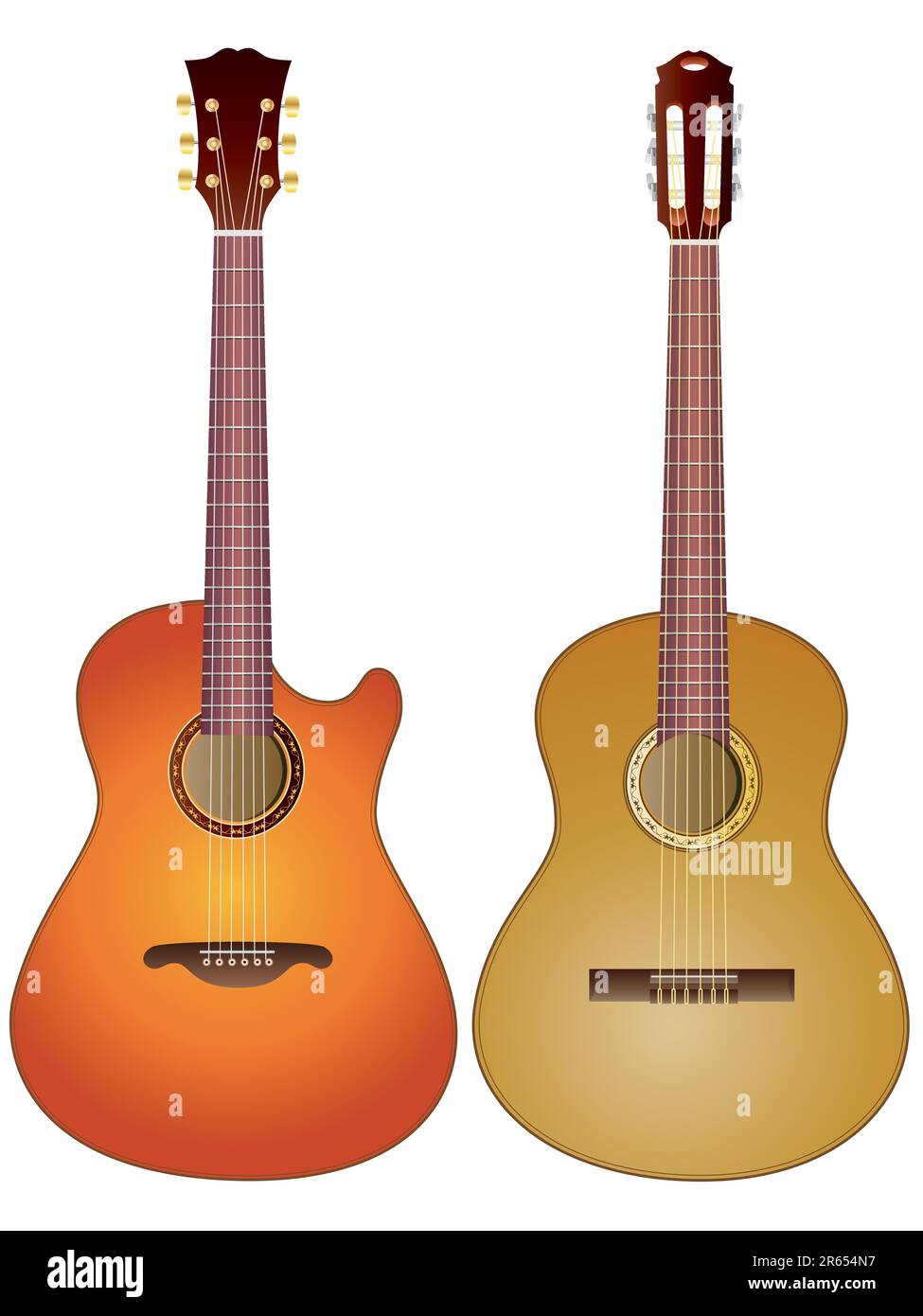 Image vectorielle isolée de guitares acoustiques sur fond blanc. Illustration de Vecteur