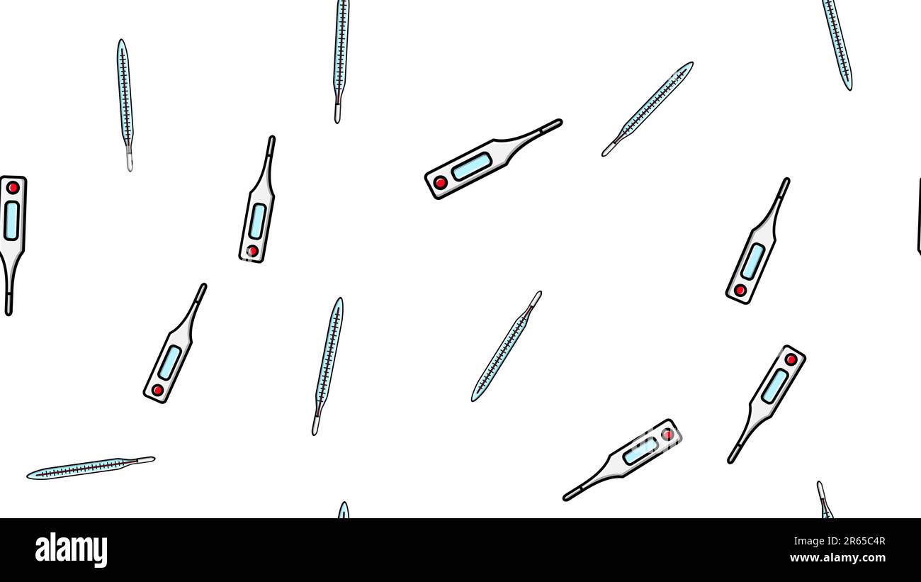 Texture sans couture des thermomètres électroniques au mercure numériques sans fin et répétitifs pour mesurer la température corporelle sur un blanc Illustration de Vecteur