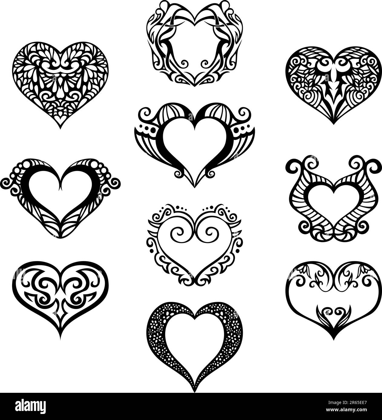 Dix ornements de coeur à utiliser dans vos conceptions. Illustration de Vecteur