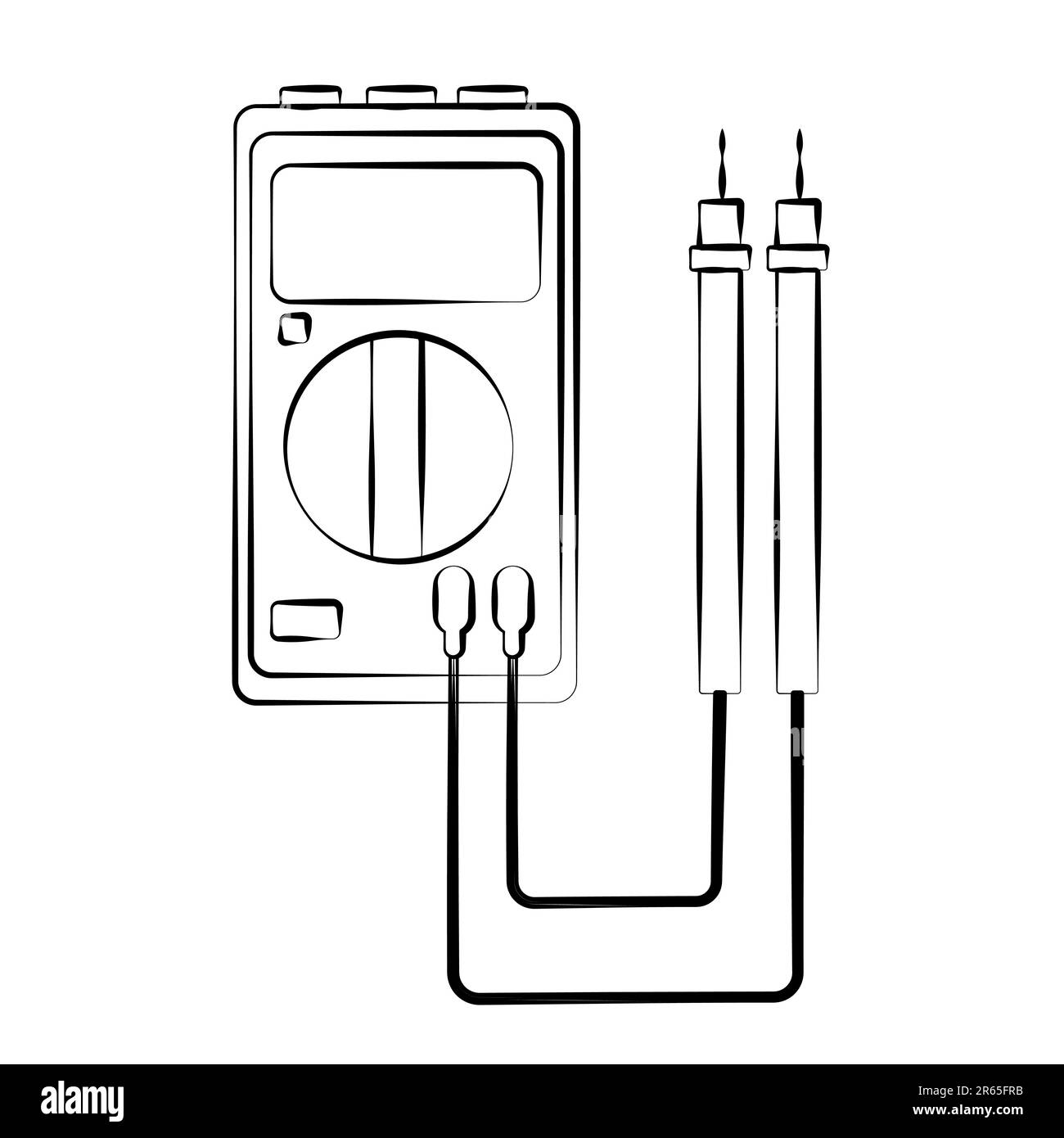 Un petit compteur d'électricité noir et blanc, un testeur, un multimètre numérique, pour mesurer la tension AC, DC, courant, résistance, câblage endommagé et connexion Illustration de Vecteur