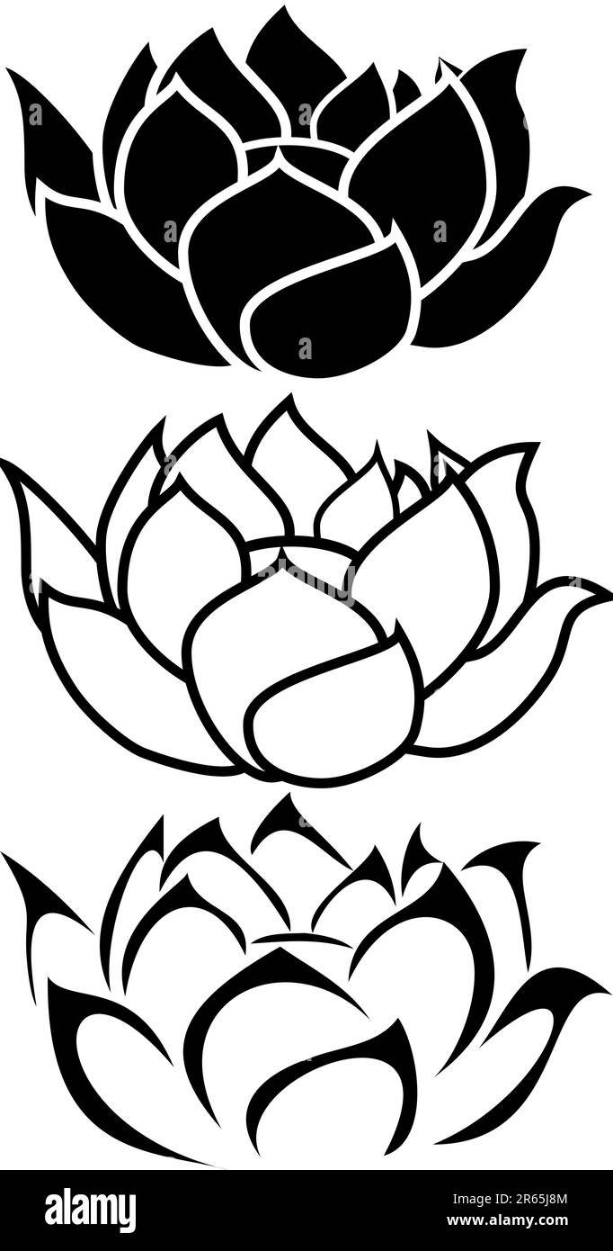 Une fleur de lotus set tatouage tribal Illustration de Vecteur