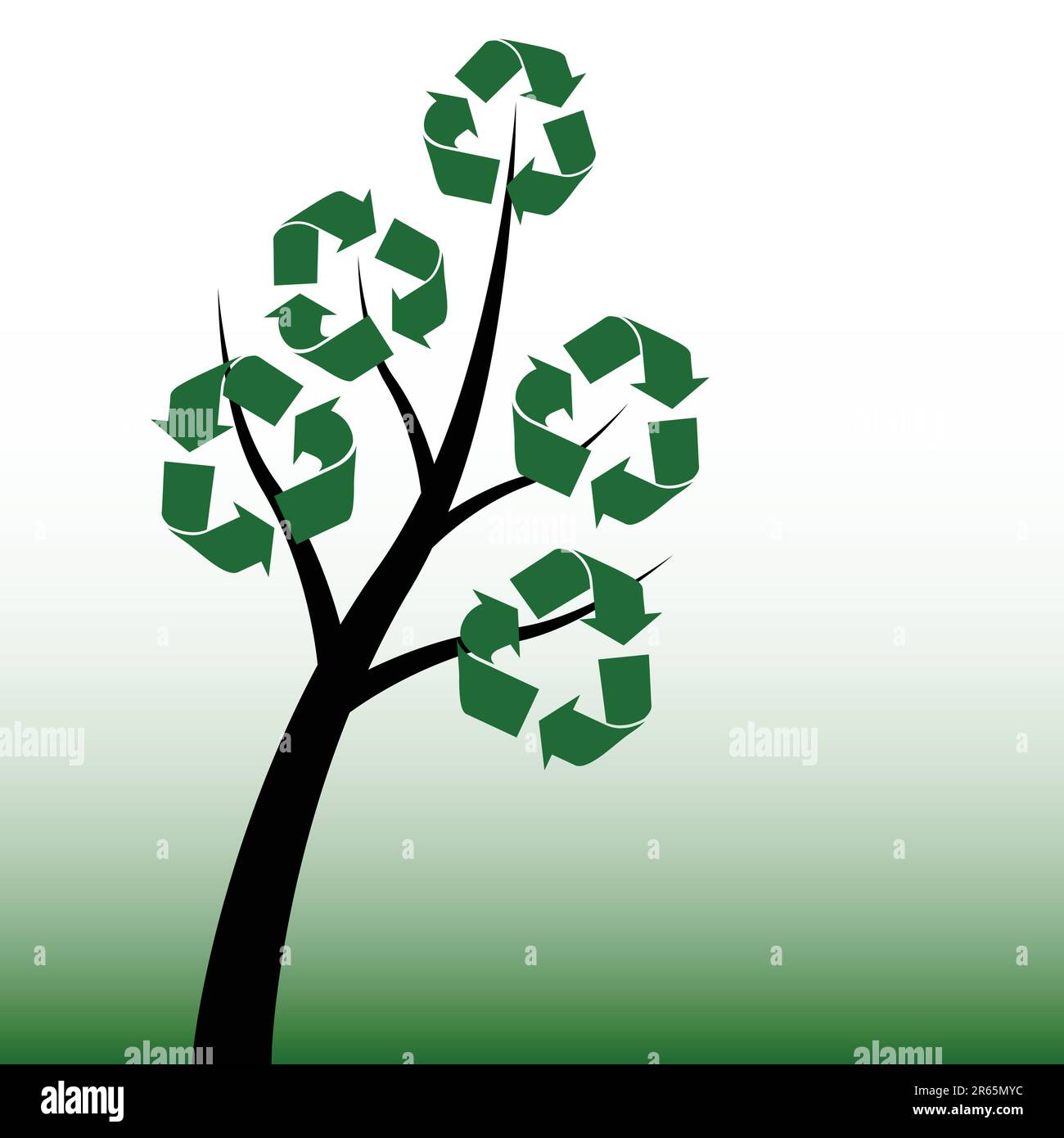 Arbre avec symboles de recyclage sur fond de dégradé vert et blanc Illustration de Vecteur