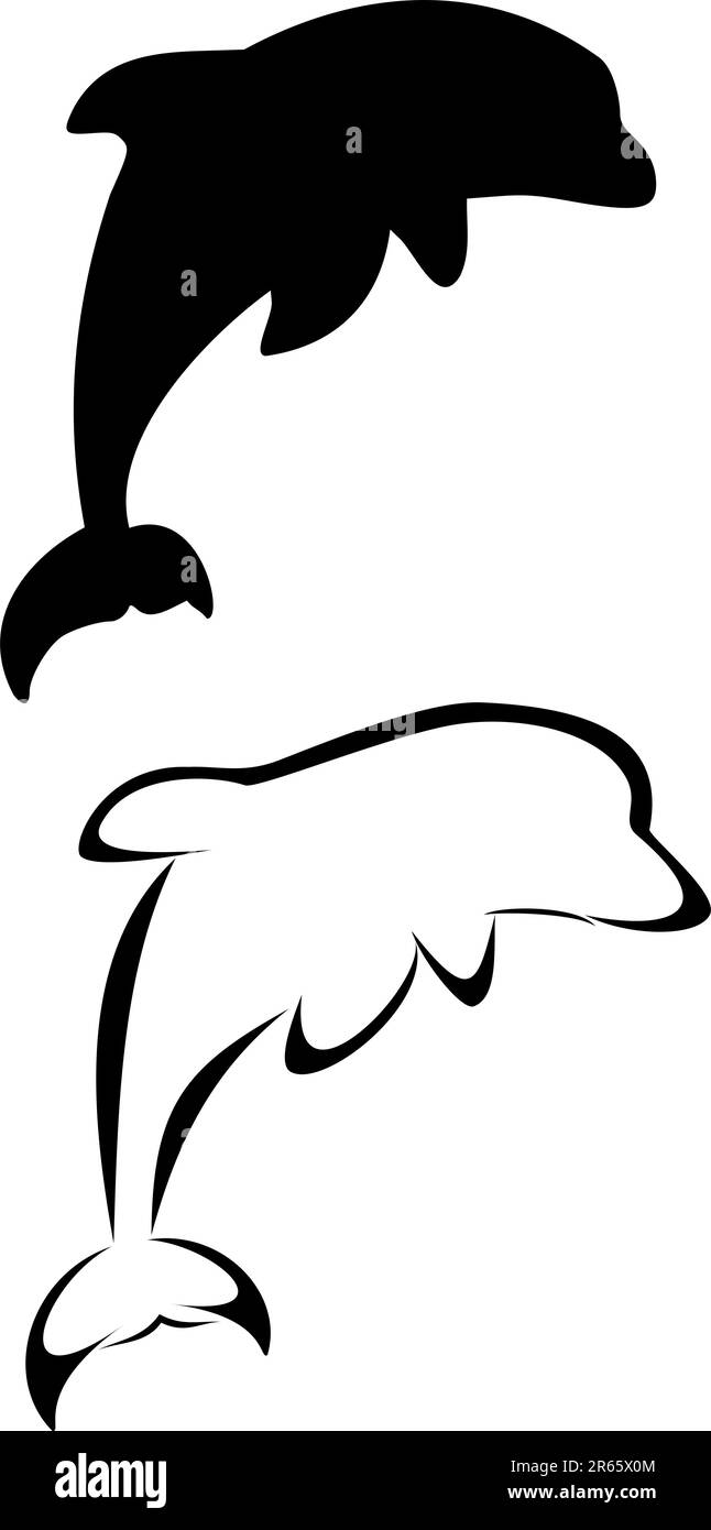 Ensemble de deux dauphins Tribal tattoos Illustration de Vecteur