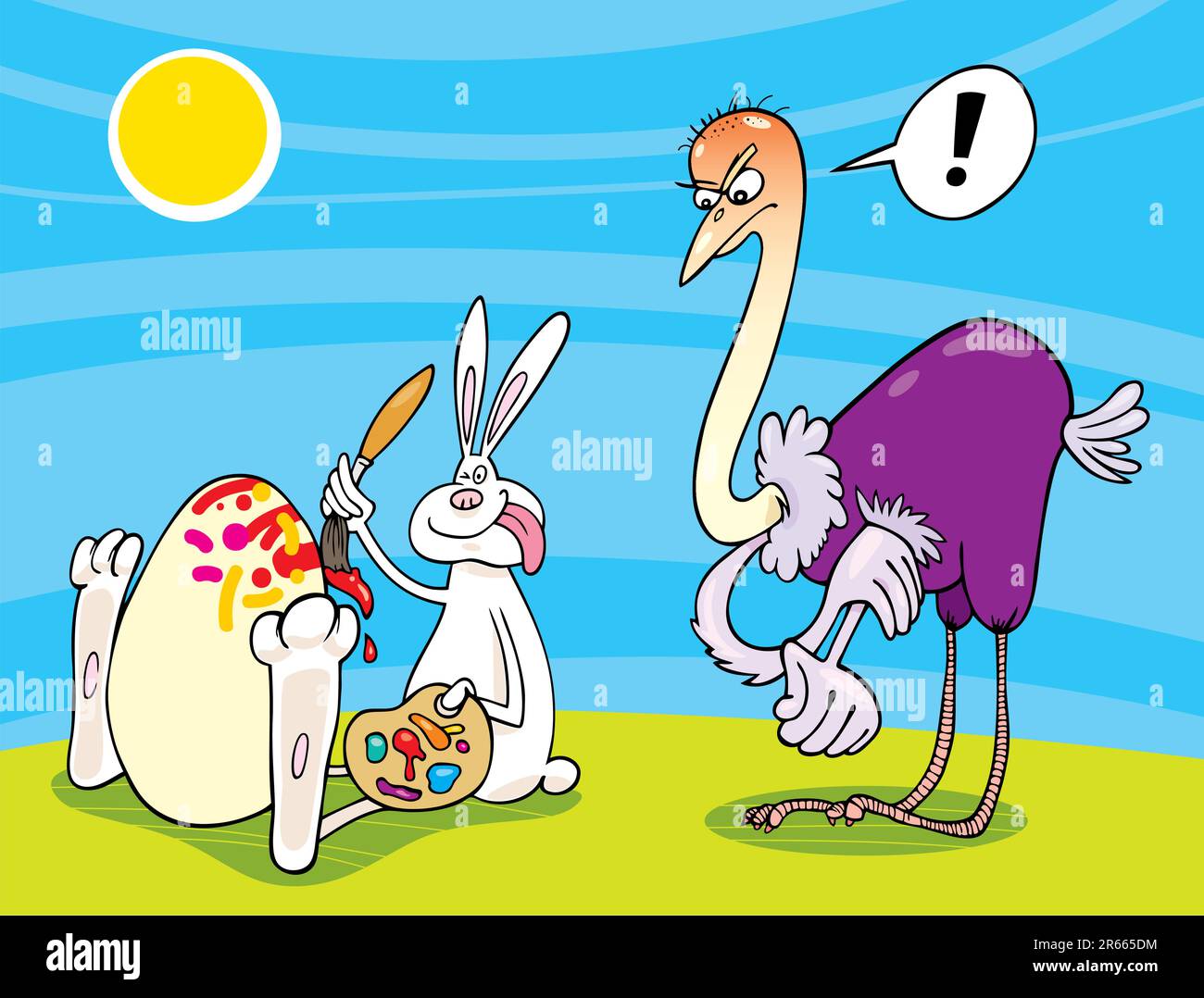 Illustration du lapin de Pâques, oeufs d'Autruche en colère et peinture Illustration de Vecteur