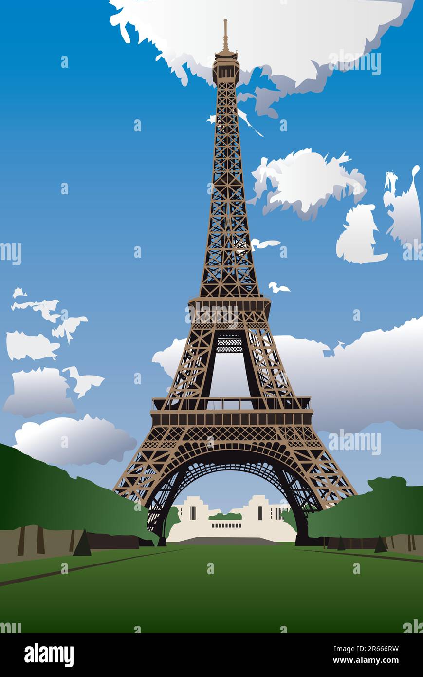Vector illustration de Tour Eiffel depuis le Champ de Mars (Champ de Mars) Illustration de Vecteur
