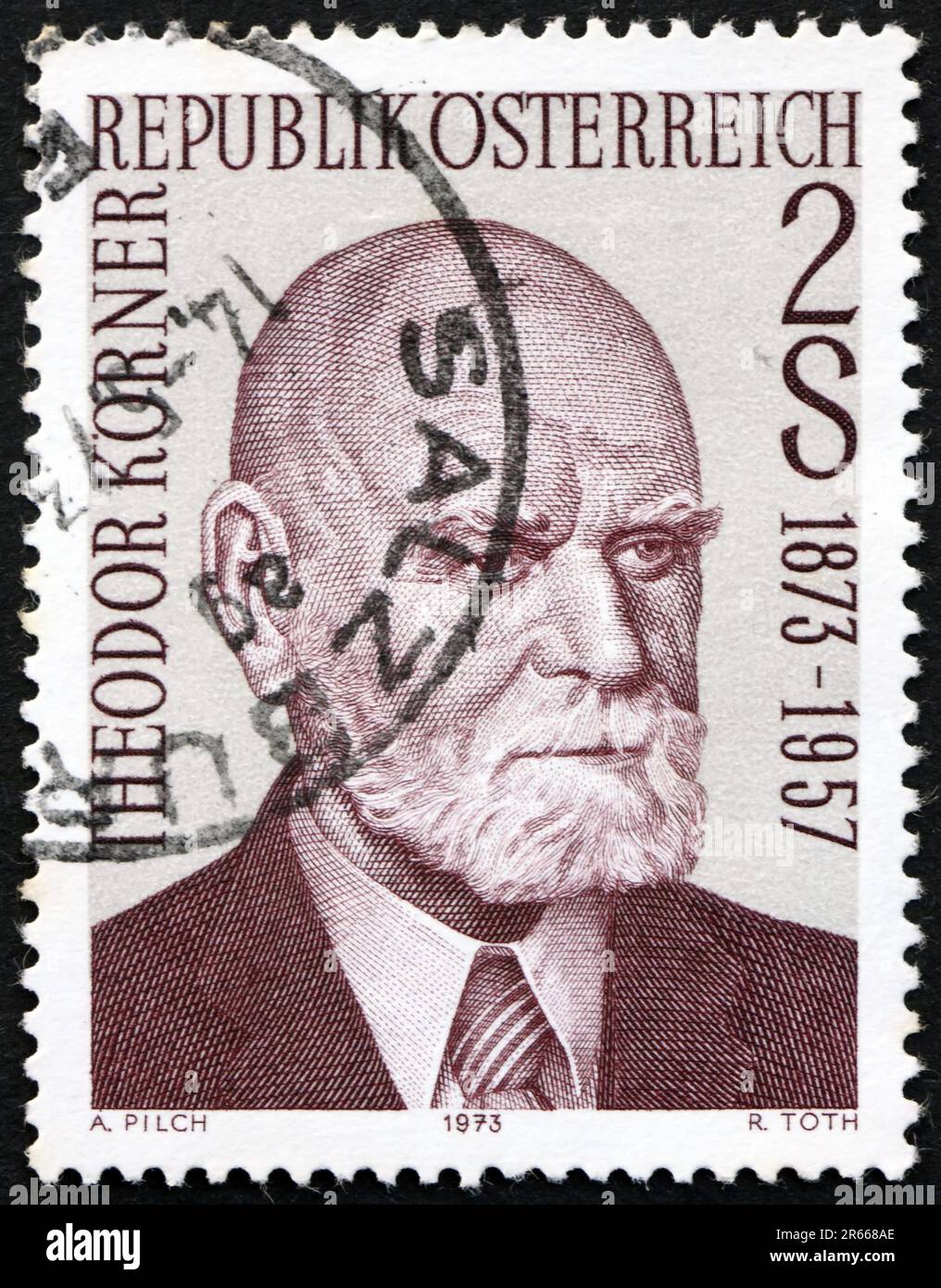 AUTRICHE - VERS 1973: Un timbre imprimé en Autriche montre Theodor Korner (1873-1957), a été président de l'Autriche de 1951 à 1957, vers 1973 Banque D'Images