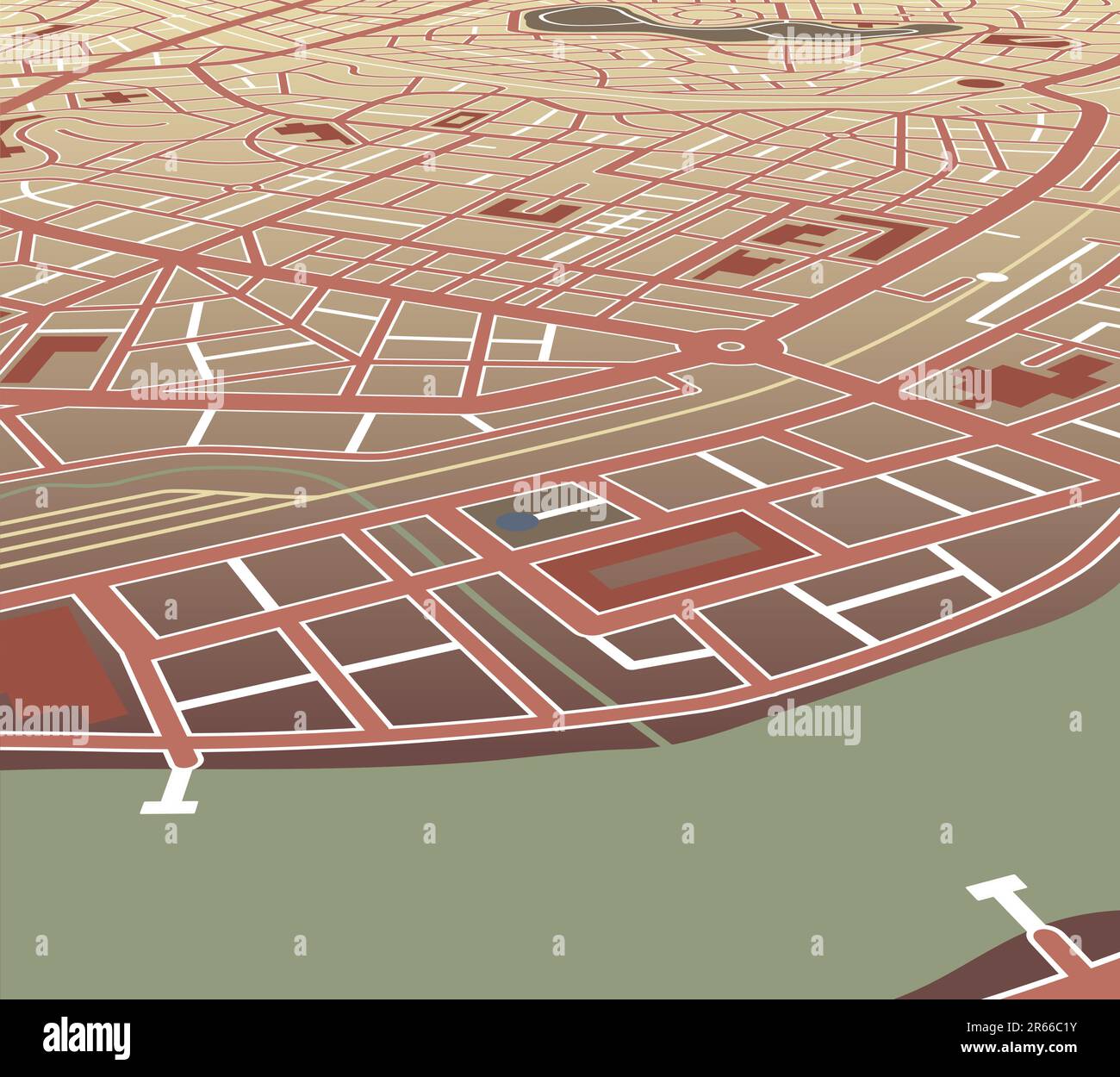 Carte vectorielle modifiable d'une ville générique à un point de vue oblique Illustration de Vecteur