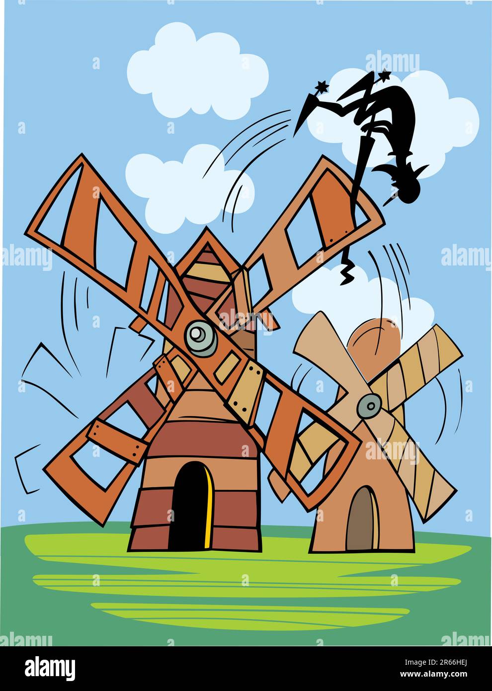 Illustration de Don Quichotte et le moulin à vent Illustration de Vecteur