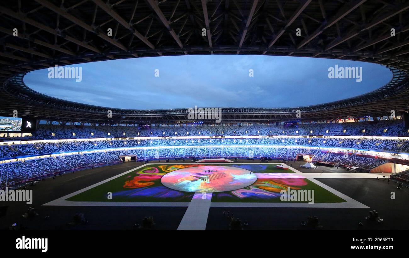 8 AOÛT 2021 - Tokyo, Japon: Vue générale à l'intérieur du Stade national du Japon alors que la cérémonie de clôture des Jeux Olympiques de Tokyo 2020 est sur le point de commencer (photo: Mickael Chavet/RX) Banque D'Images