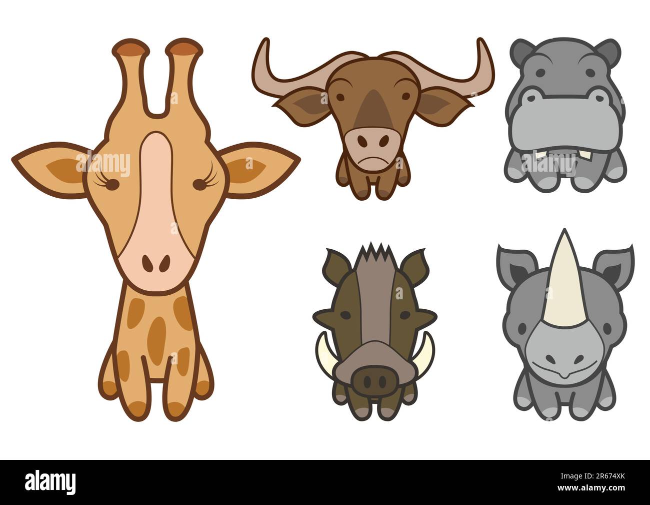 Ensemble vectoriel de différents animaux sauvages de dessin animé ou de zoo. Tous les objets et détails sont regroupés. Les couleurs et la couleur d'arrière-plan transparente sont faciles à régler. Illustration de Vecteur