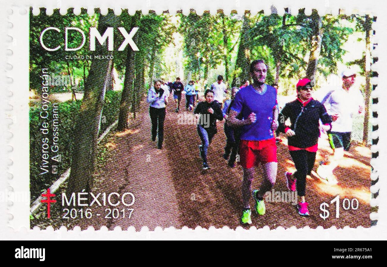 MOSCOU, RUSSIE - JUIN 3 2023: Timbre-poste imprimé au Mexique montre Viveros de Coyoacan, série de timbres antituberculeux, vers 2016 Banque D'Images
