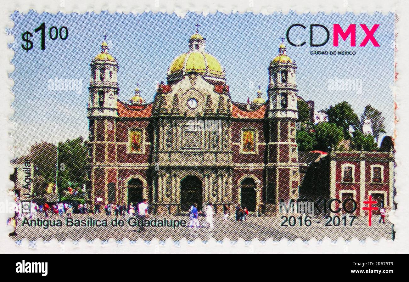 MOSCOU, RUSSIE - JUIN 3 2023 : timbre-poste imprimé au Mexique montre la basilique notre-Dame de Guadalupe, série de timbres antituberculeux, vers 2016 Banque D'Images