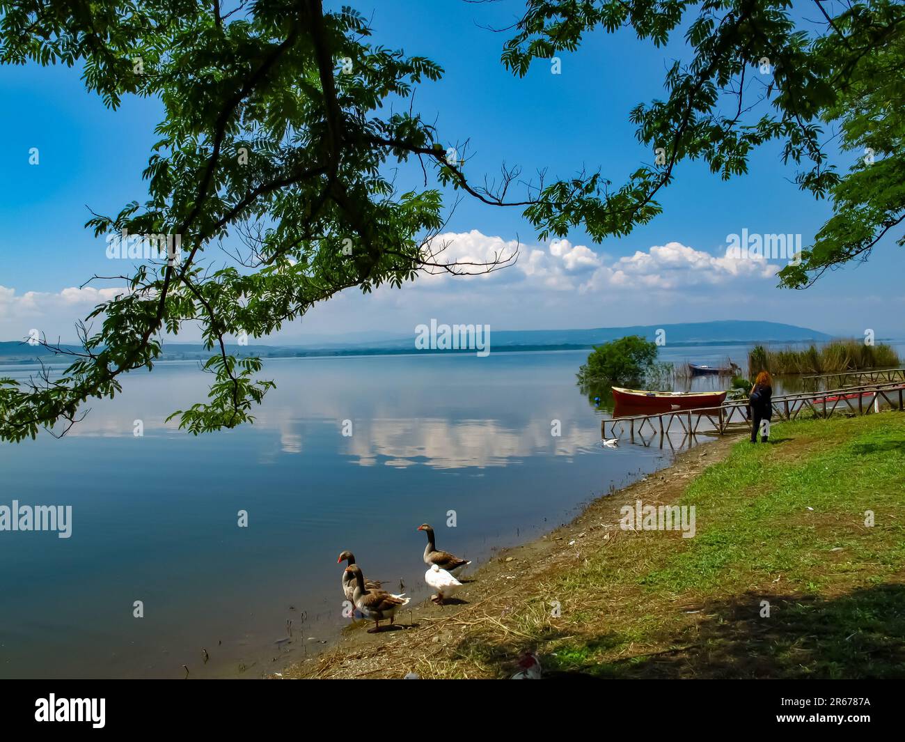 Vue depuis le lac de Volvi à Thessalonique. Banque D'Images