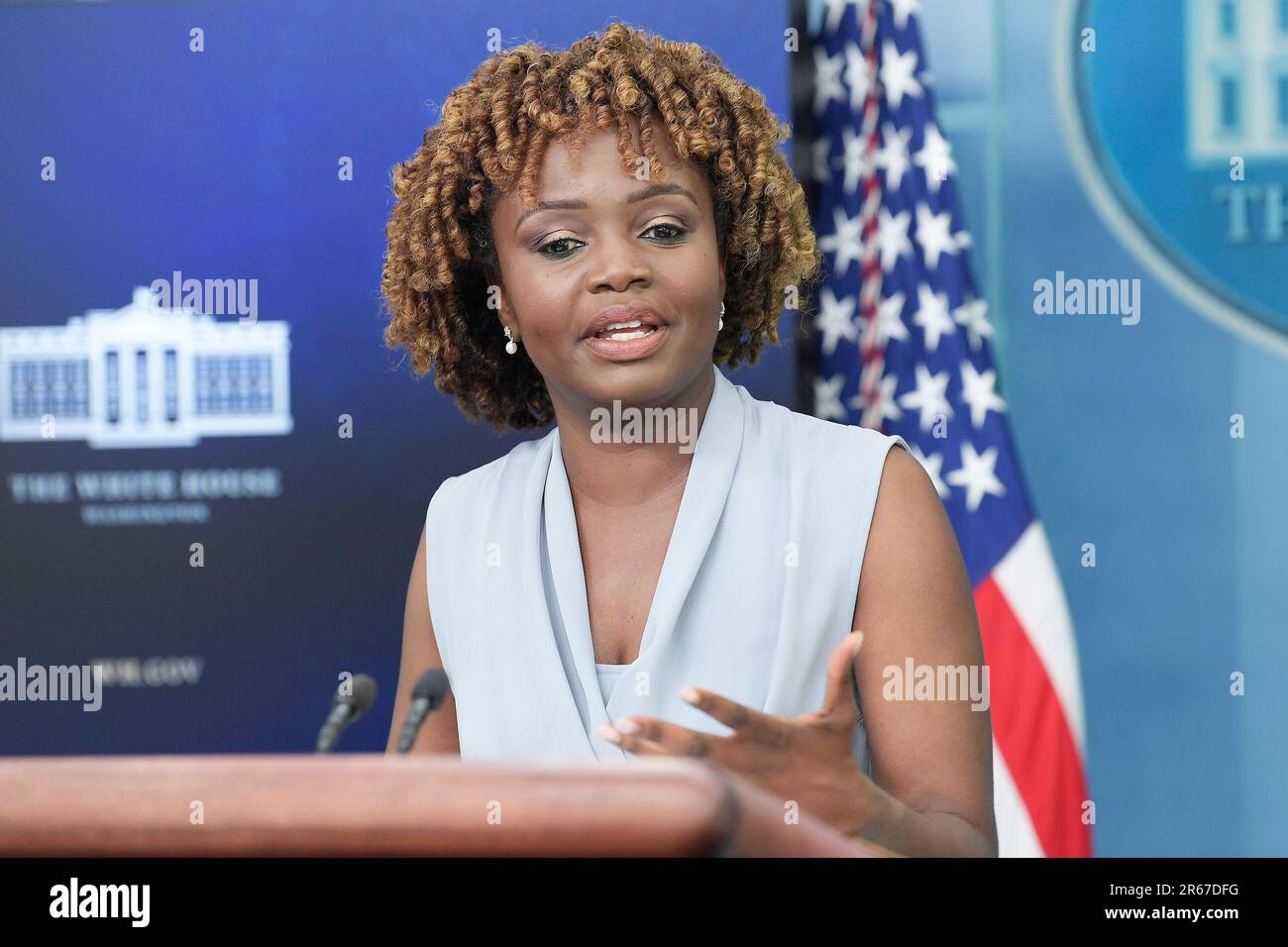 7 juin 2023, Washington, Distrique de Columbia, Etats-Unis: La secrétaire de presse DE la Maison Blanche KARINE JEAN PIERRE parle aujourd'hui lors d'une conférence de presse sur 07 juin 2023 à la salle Brady/Maison Blanche à Washington DC, Etats-Unis. (Credit image: © Lénine Nolly/ZUMA Press Wire) USAGE ÉDITORIAL SEULEMENT! Non destiné À un usage commercial ! Banque D'Images