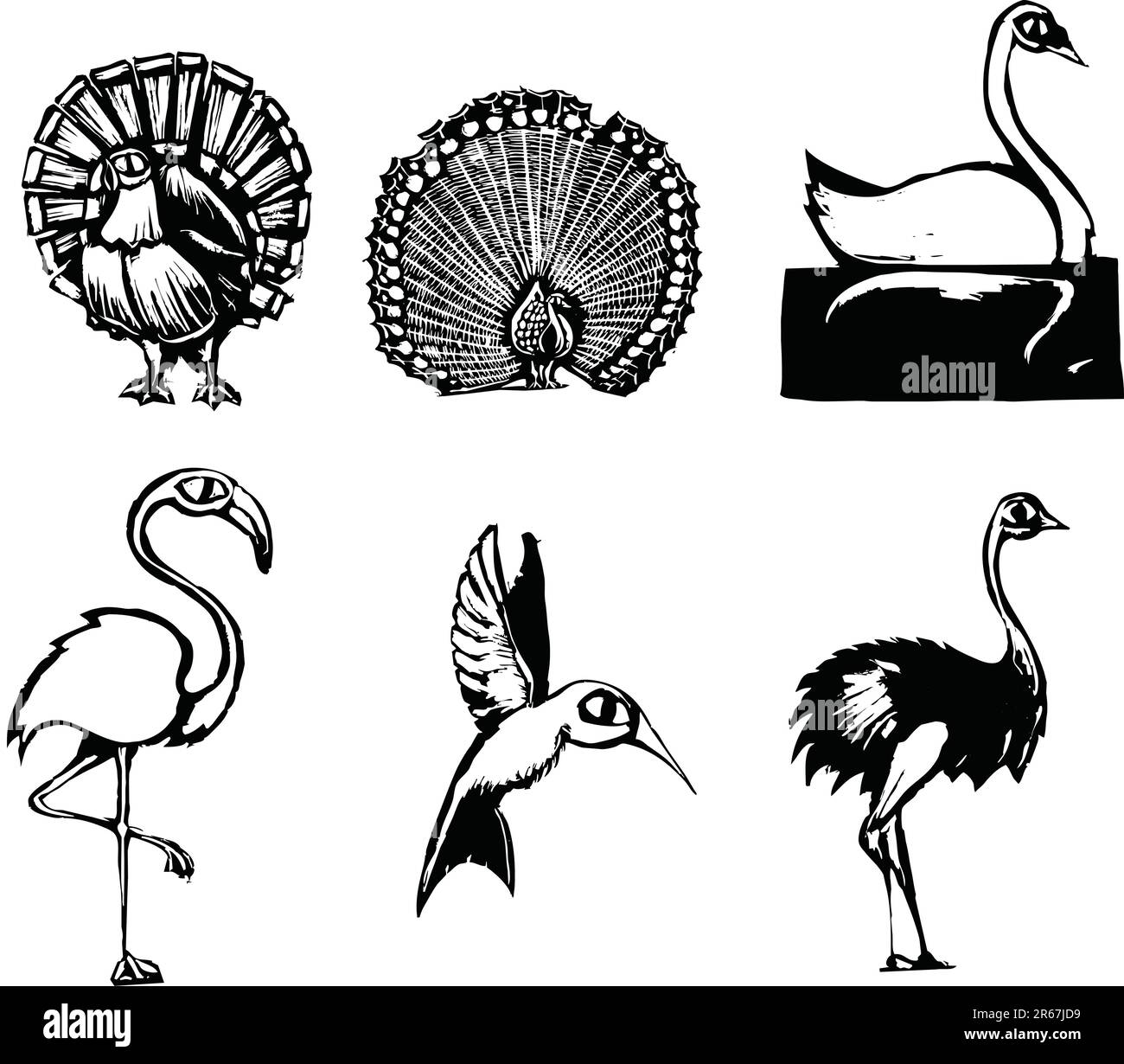 Woodcut style groupe de différents oiseaux Illustration de Vecteur Woodcut style groupe de différents oiseaux Illustration de Vecteur
