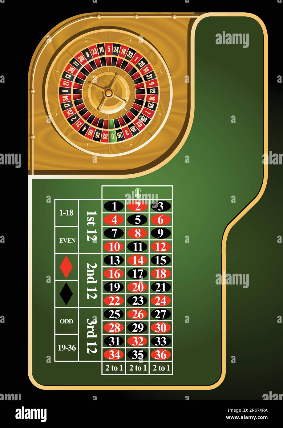 Disposition de la table de roulette de casino européenne directement au-dessus Illustration de Vecteur