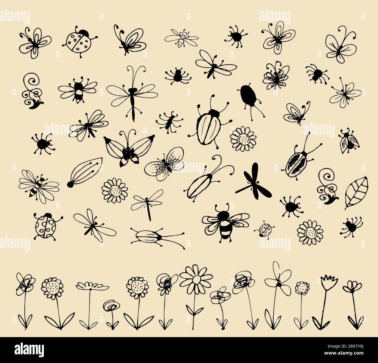 Croquis d'insectes pour collection votre conception Illustration de Vecteur