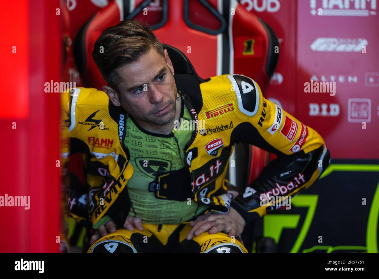 Alvaro Bautista of Aruba.it Racing - Ducati vu pendant le FIM SBK Superbike World Champirelli Emilia-Romagna Round au Misano World circuit. Banque D'Images