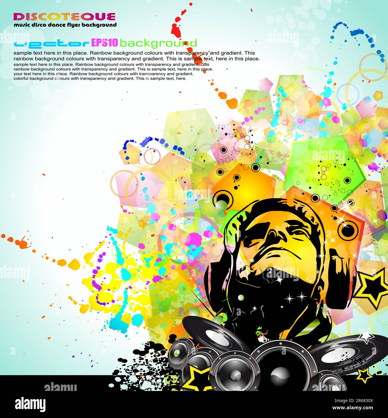 Prospectus abstrait DJ Disco coloré avec couleurs arc-en-ciel Illustration de Vecteur