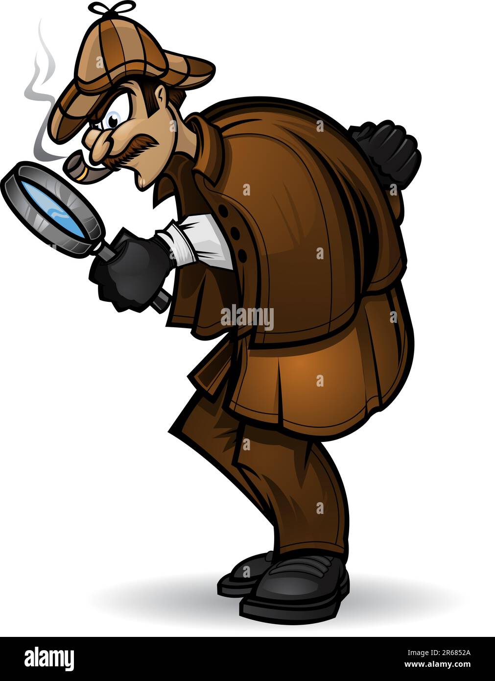 Illustration d'un détective regardant à travers sa loupe. Divisé en calques pour faciliter l'édition. Illustration de Vecteur