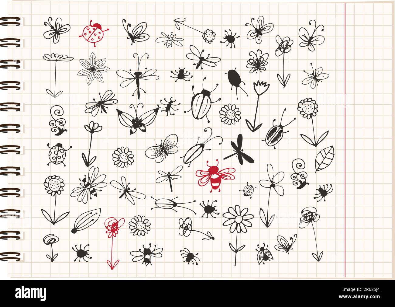 Croquis d'insectes pour collection votre conception Illustration de Vecteur