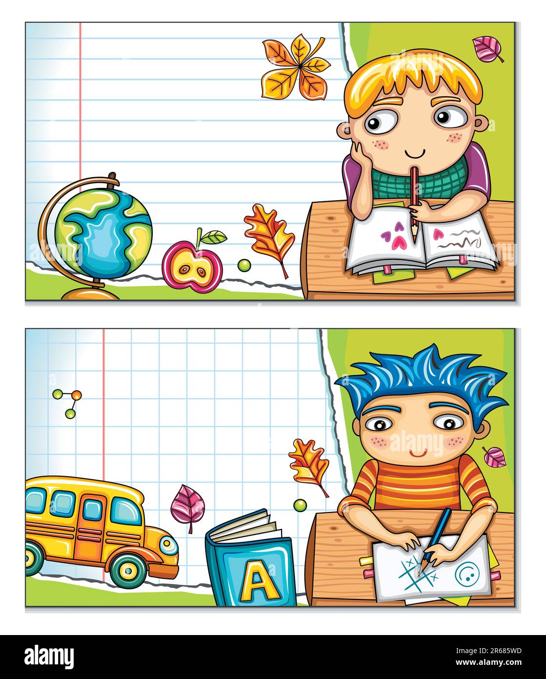 Bannières scolaires avec de jolis enfants Illustration de Vecteur
