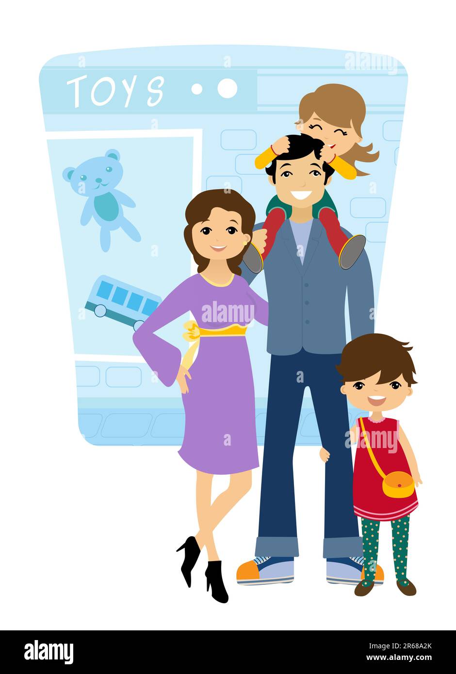 Une famille avec deux petites filles shopping Illustration de Vecteur