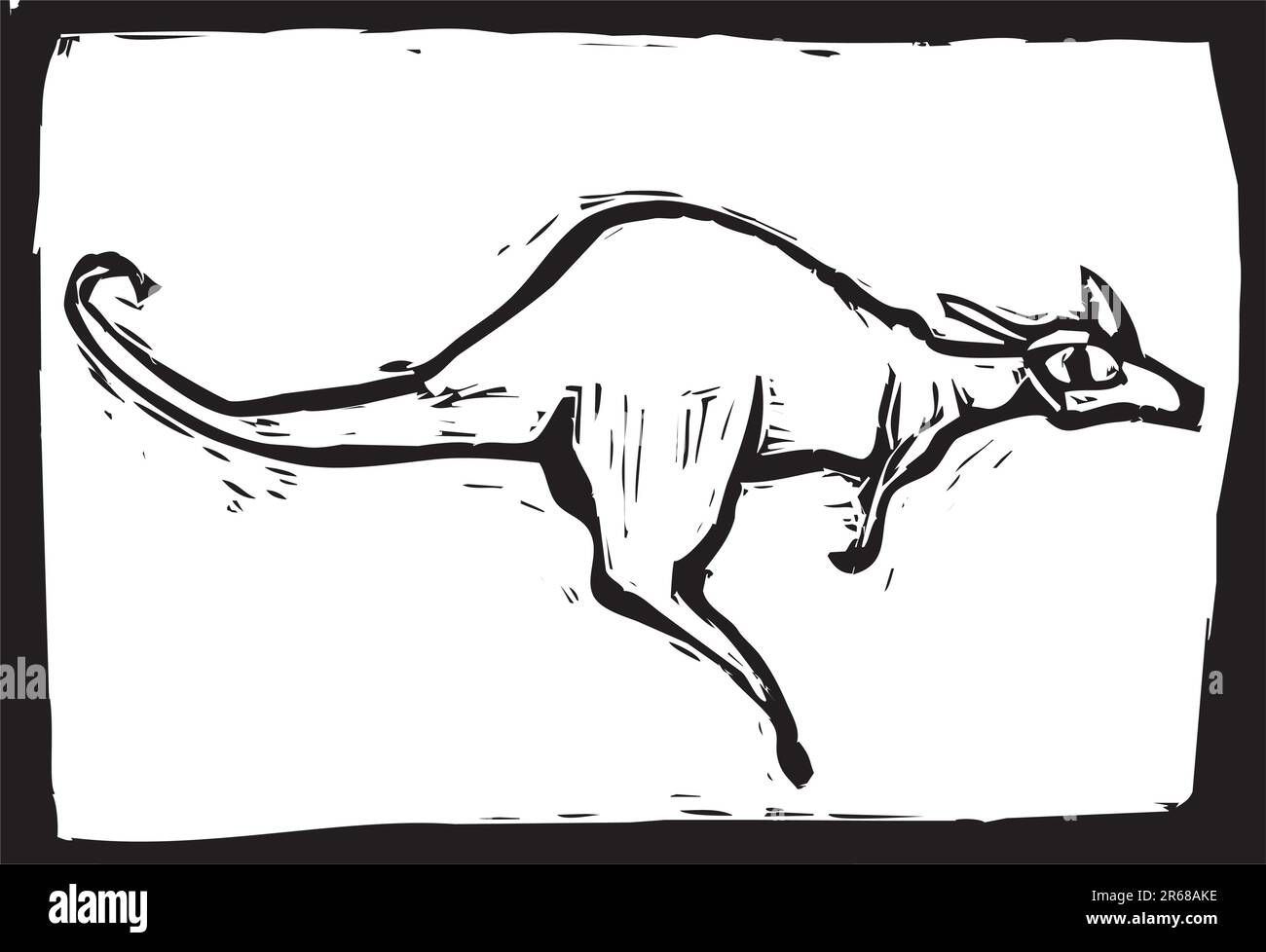 Gravure sur bois simple image d'un saut d'un kangourou. Illustration de Vecteur