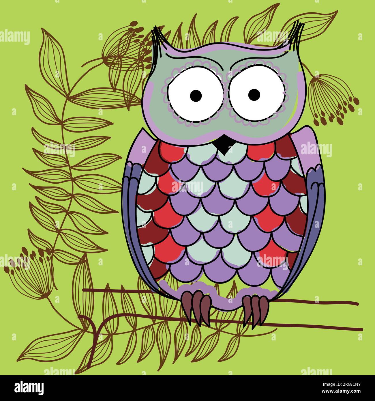 Dessin humoristique drôle de chouette sur fond blanc Illustration de Vecteur
