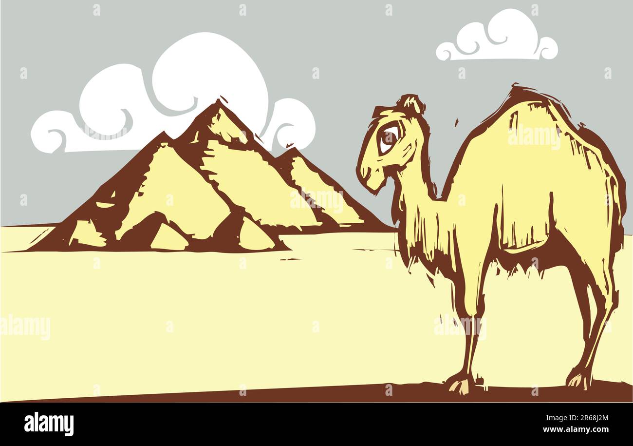 Un chameau de bosse simple dans le style de coupe de bois par les pyramides. Illustration de Vecteur